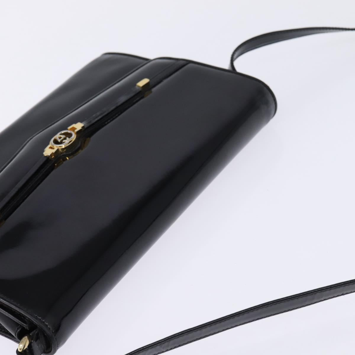 GUCCI Shoulder Bag Enamel Black Gold Auth ep11444