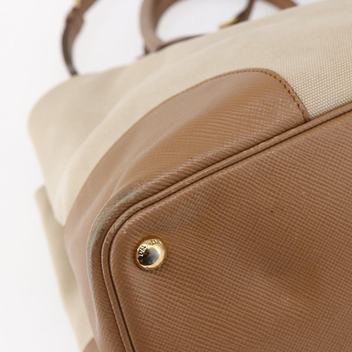 PRADA Tote Bag Canvas 2way Beige Gold Auth ep11445