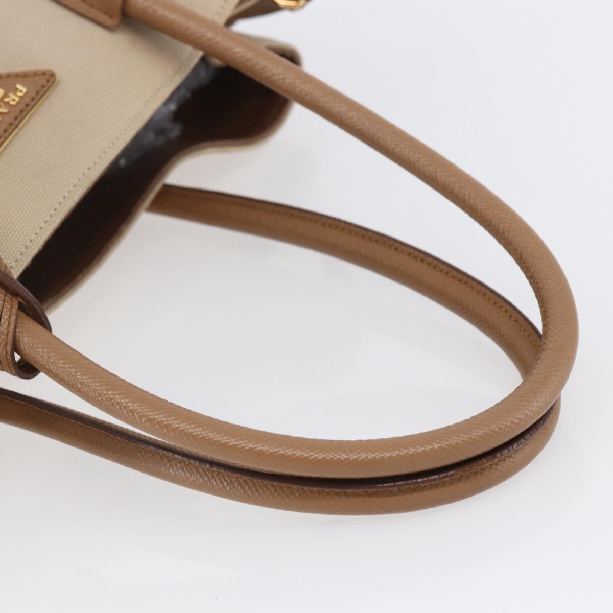 PRADA Tote Bag Canvas 2way Beige Gold Auth ep11445