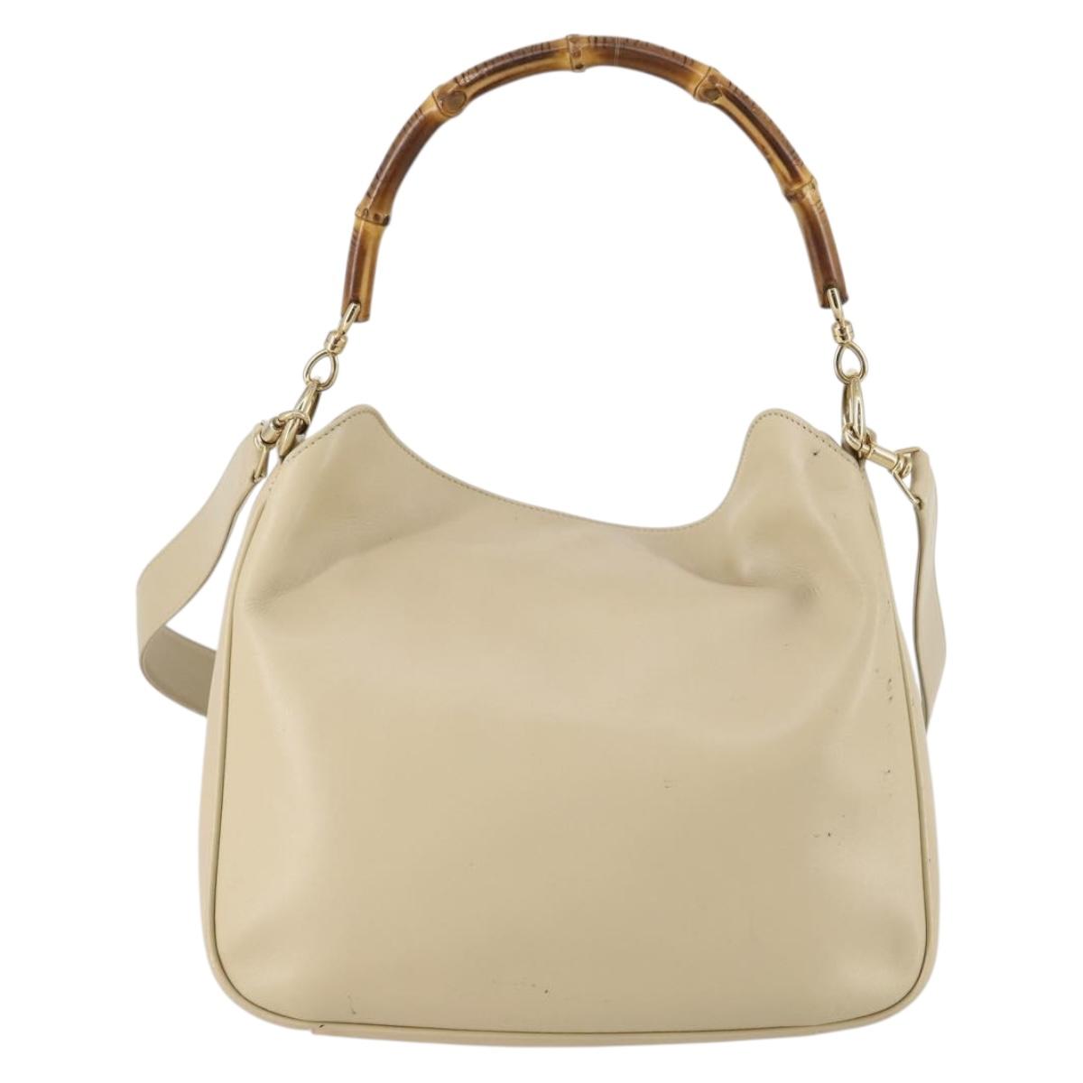 GUCCI Bamboo Hand Bag Leather 2way Beige Gold 001 1638 Auth ep11454