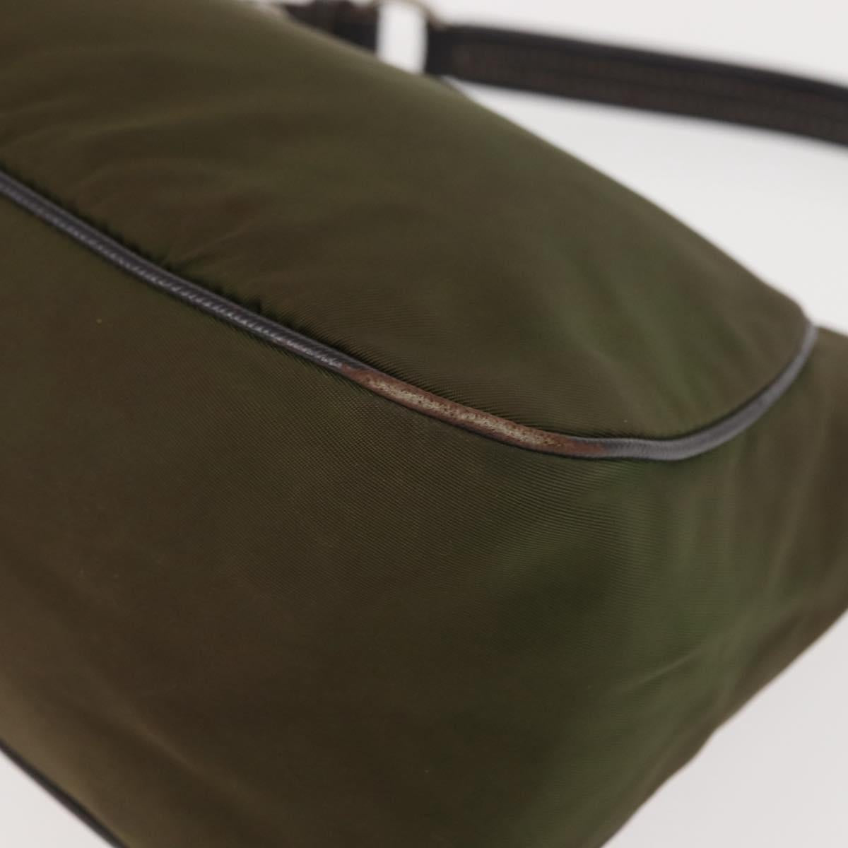 PRADA Shoulder Bag Nylon Leather Khaki Silver Auth ep11456