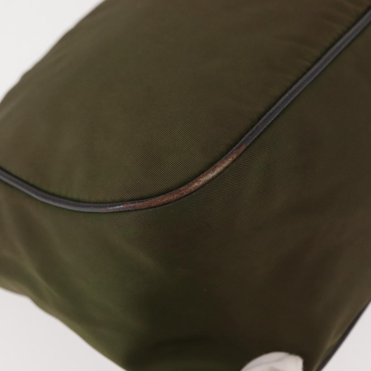 PRADA Shoulder Bag Nylon Leather Khaki Silver Auth ep11456