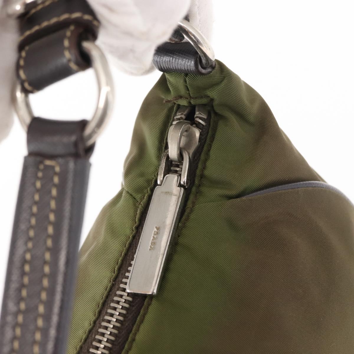 PRADA Shoulder Bag Nylon Leather Khaki Silver Auth ep11456