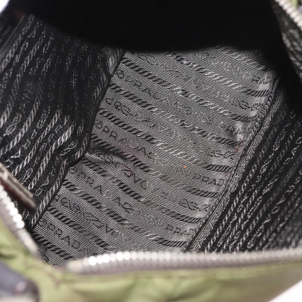 PRADA Shoulder Bag Nylon Leather Khaki Silver Auth ep11456