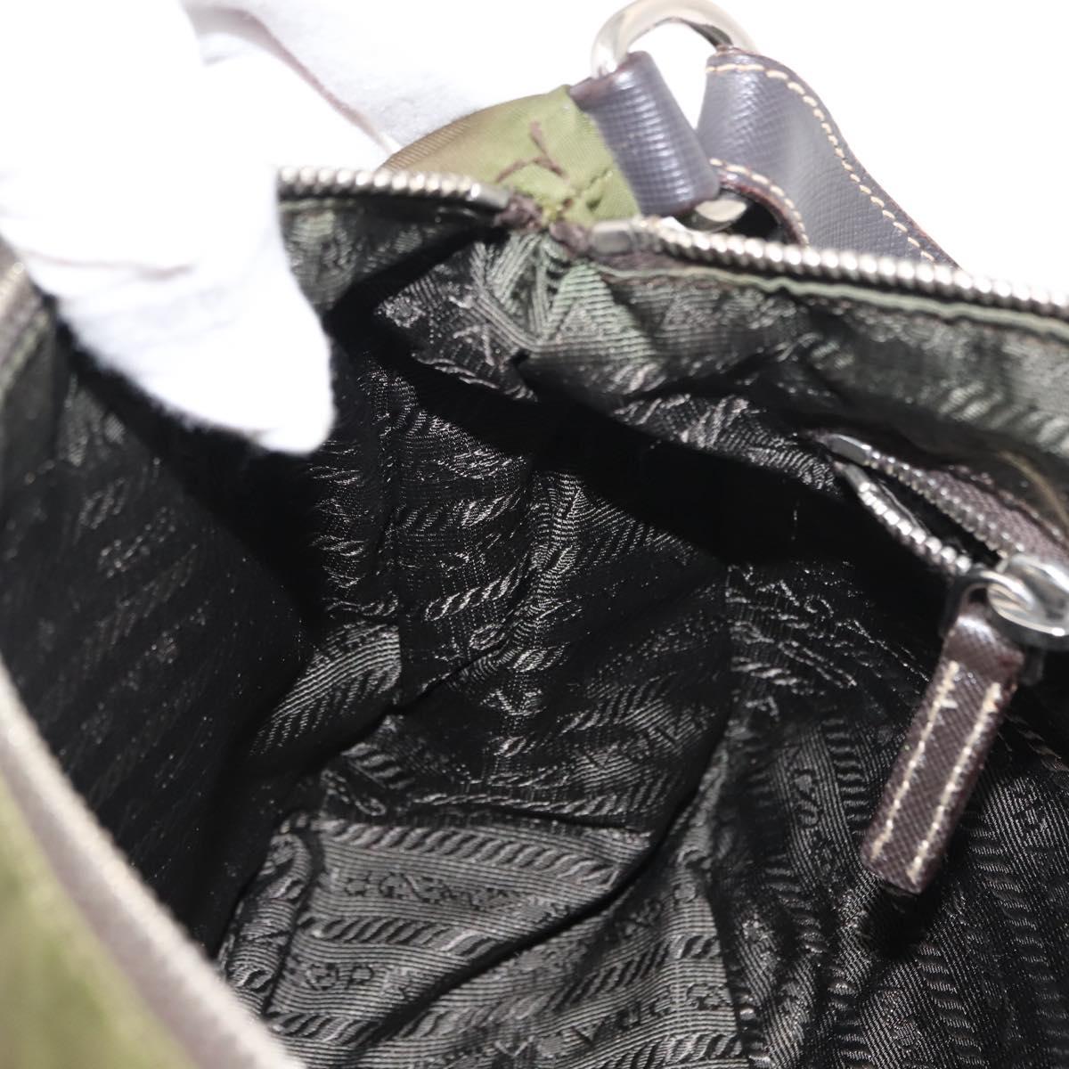 PRADA Shoulder Bag Nylon Leather Khaki Silver Auth ep11456