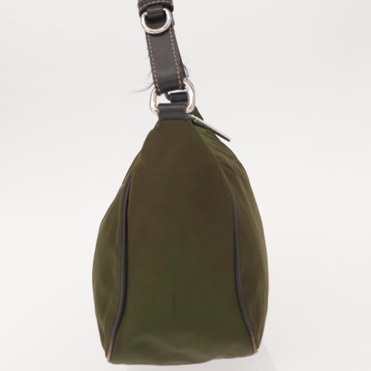 PRADA Shoulder Bag Nylon Leather Khaki Silver Auth ep11456