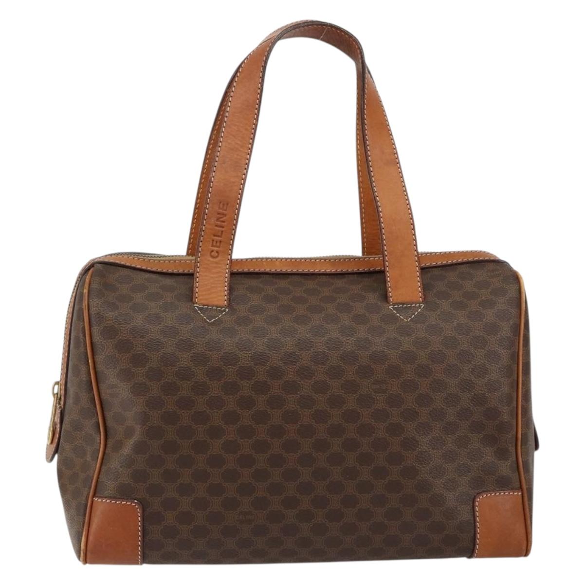 CELINE Macadam Canvas Hand Bag PVC Leather Brown Gold Auth ep11458