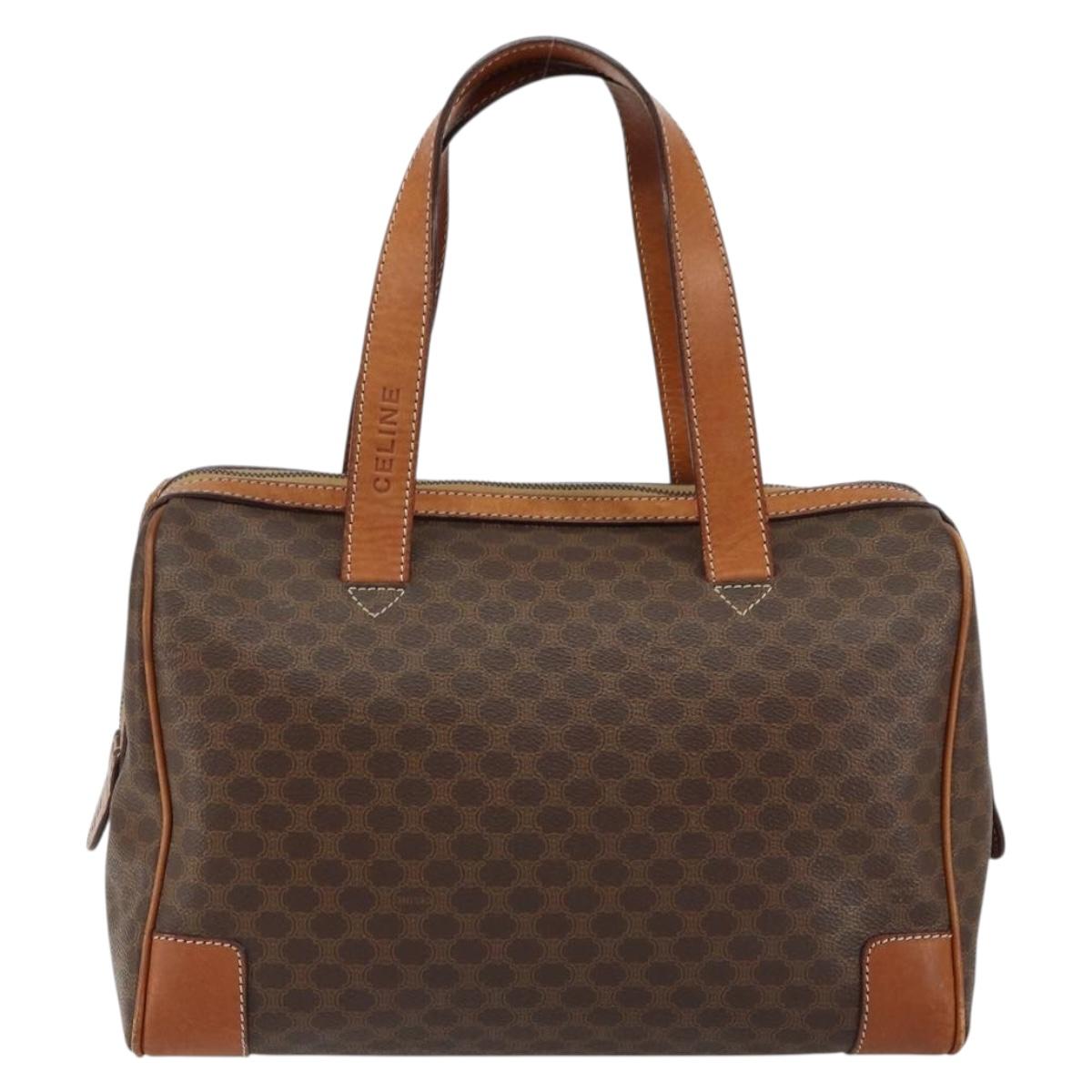 CELINE Macadam Canvas Hand Bag PVC Leather Brown Gold Auth ep11458