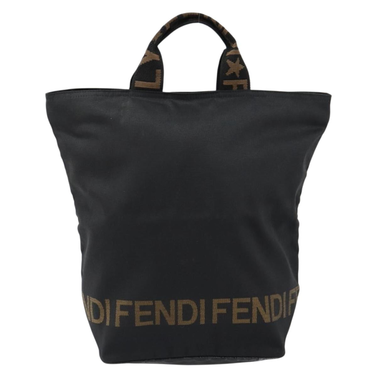 FENDI Hand Bag Nylon Black Gold Auth ep11468