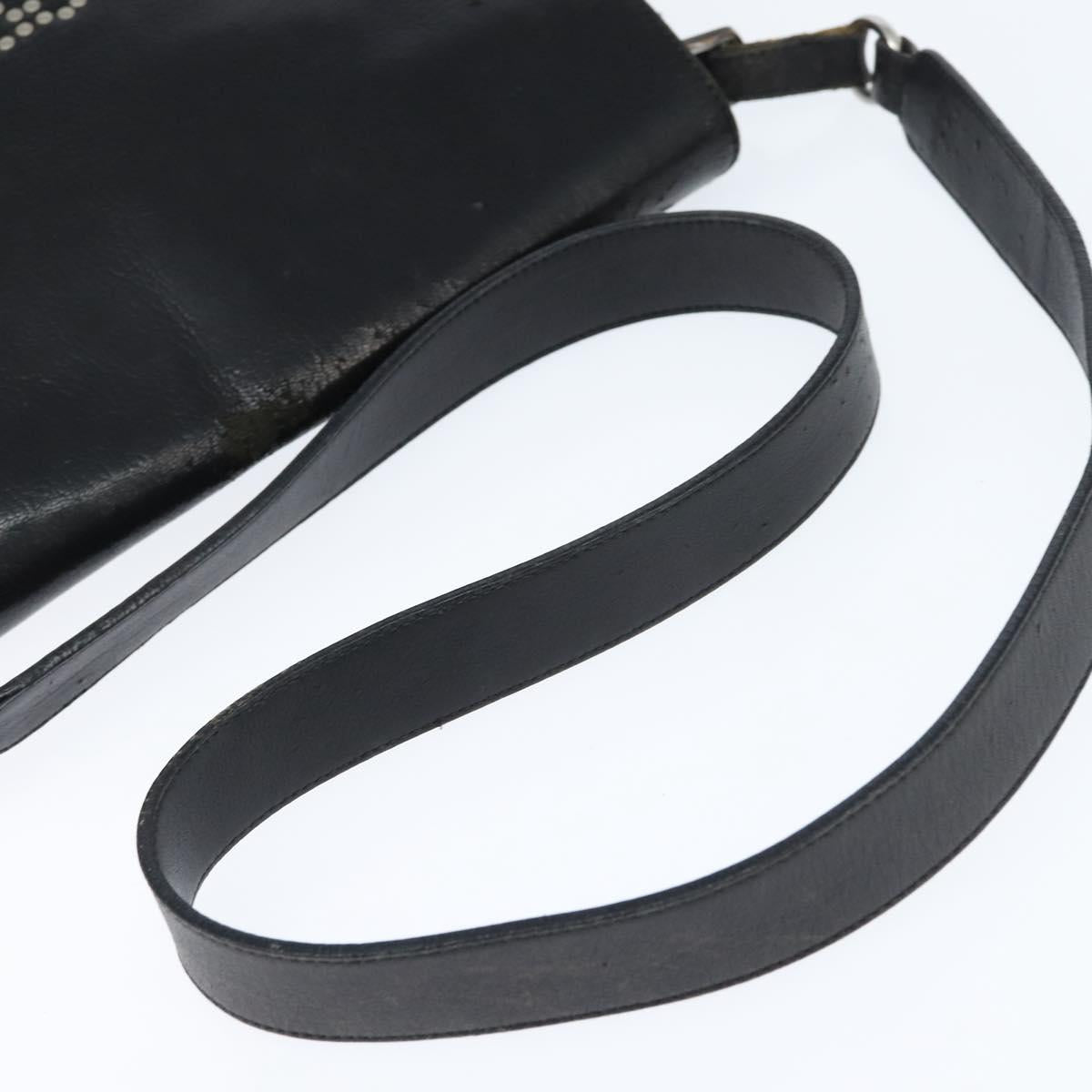 LOEWE Anagram Shoulder Bag Leather Black Gold Auth ep11472