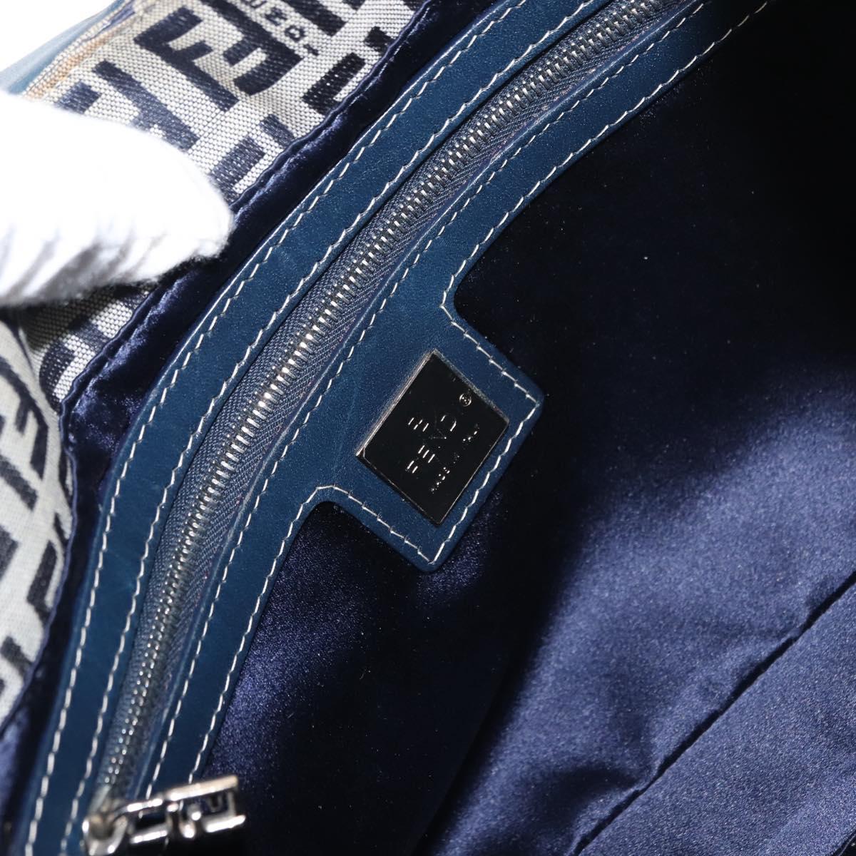 FENDI Zucchino Canvas Mamma Baguette Tote Bag Navy Silver Auth ep11475