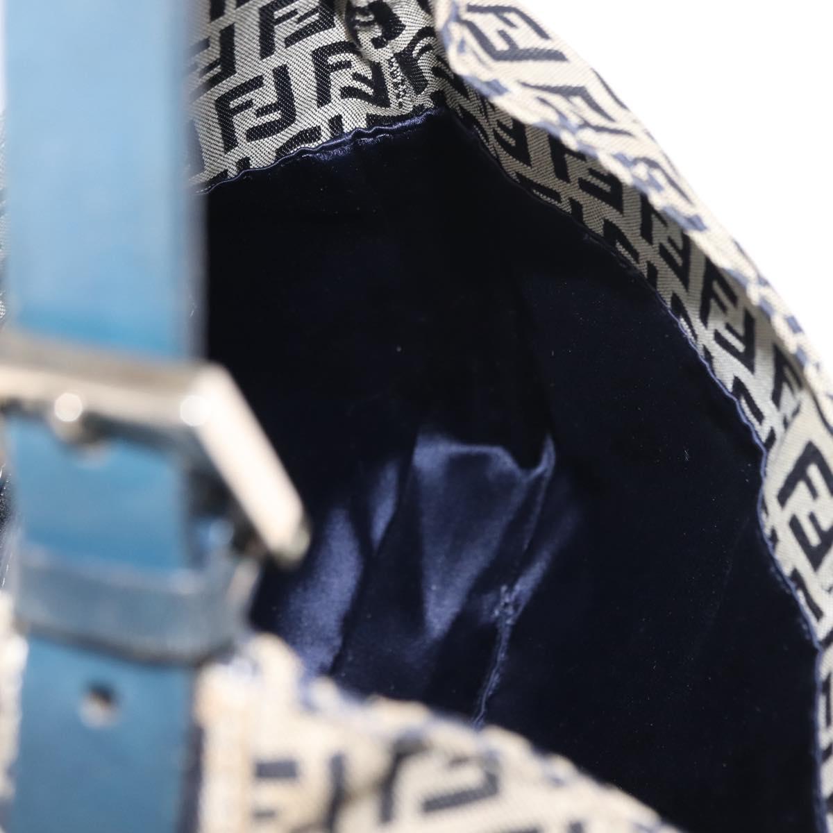 FENDI Zucchino Canvas Mamma Baguette Tote Bag Navy Silver Auth ep11475