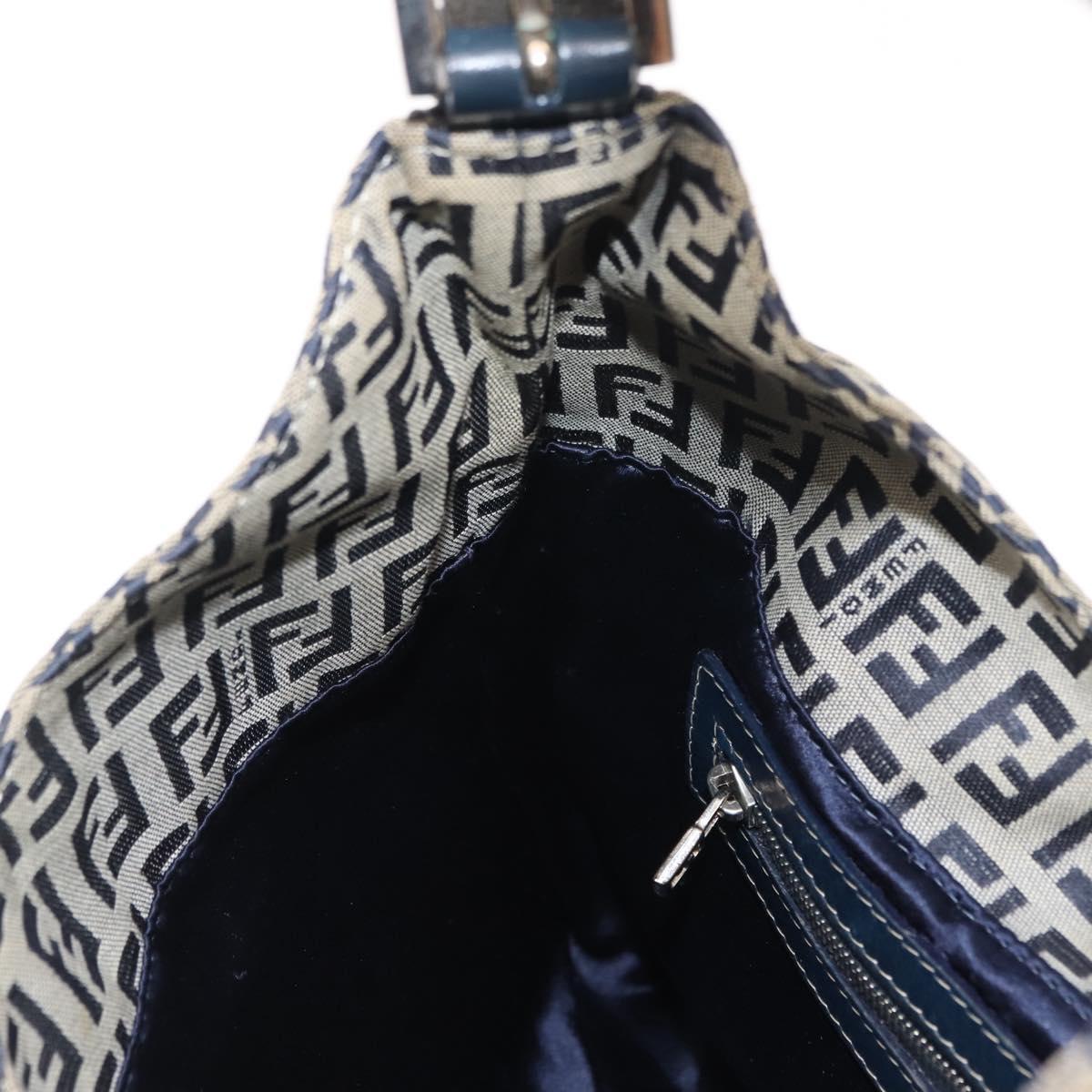 FENDI Zucchino Canvas Mamma Baguette Tote Bag Navy Silver Auth ep11475