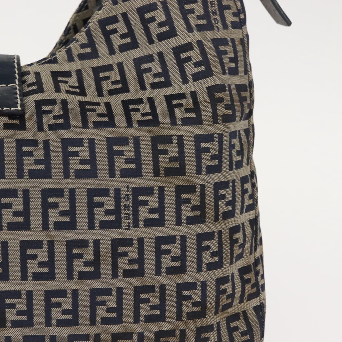 FENDI Zucchino Canvas Mamma Baguette Tote Bag Navy Silver Auth ep11475