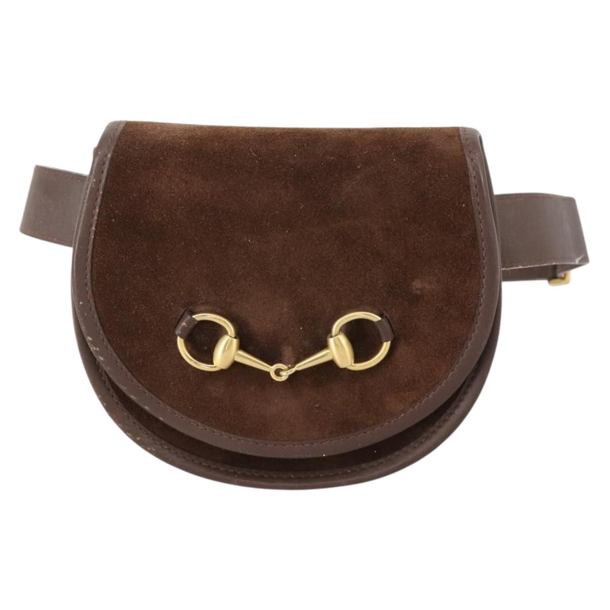 GUCCI Shoulder Bag Suede Brown Gold Auth ep11476