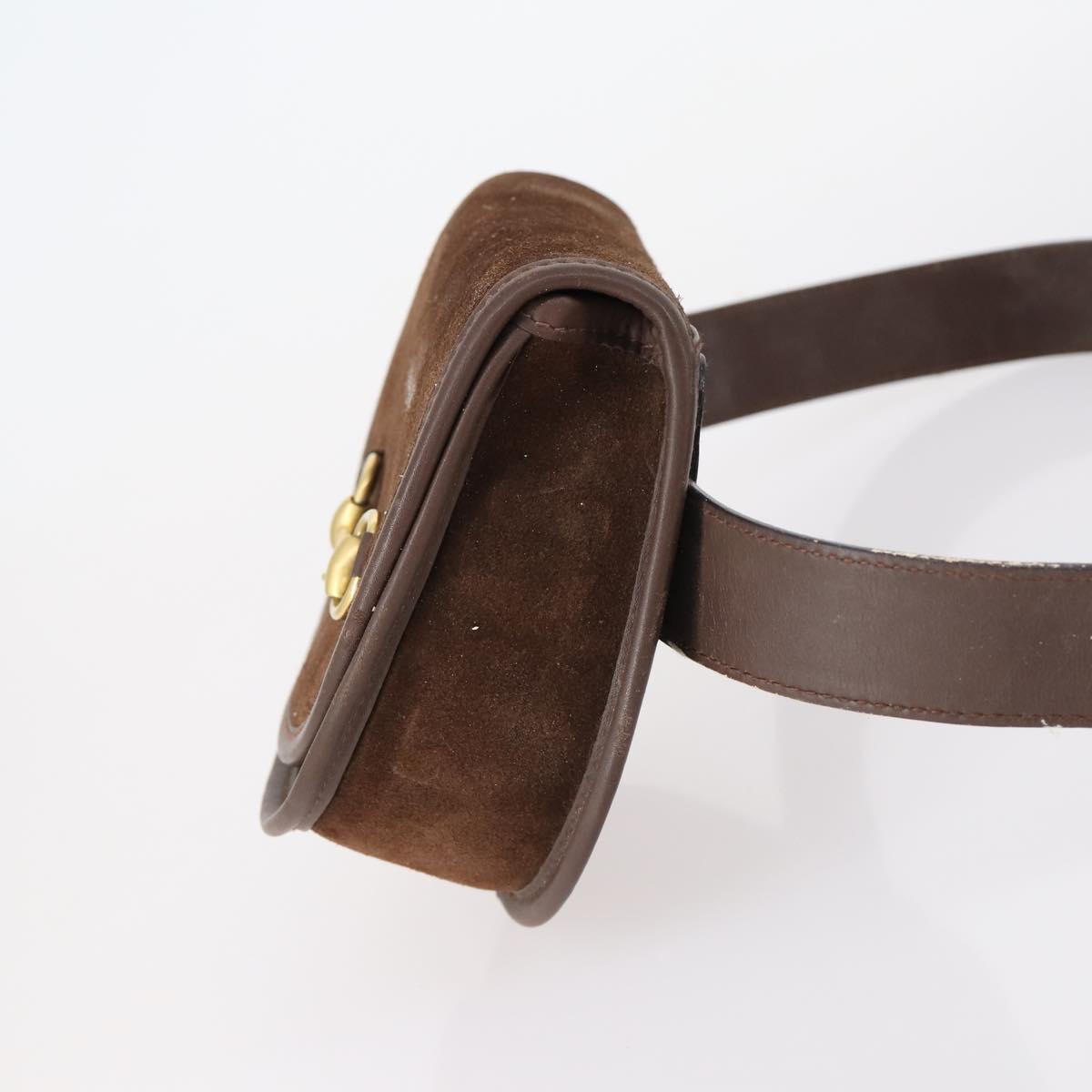 GUCCI Shoulder Bag Suede Brown Gold Auth ep11476