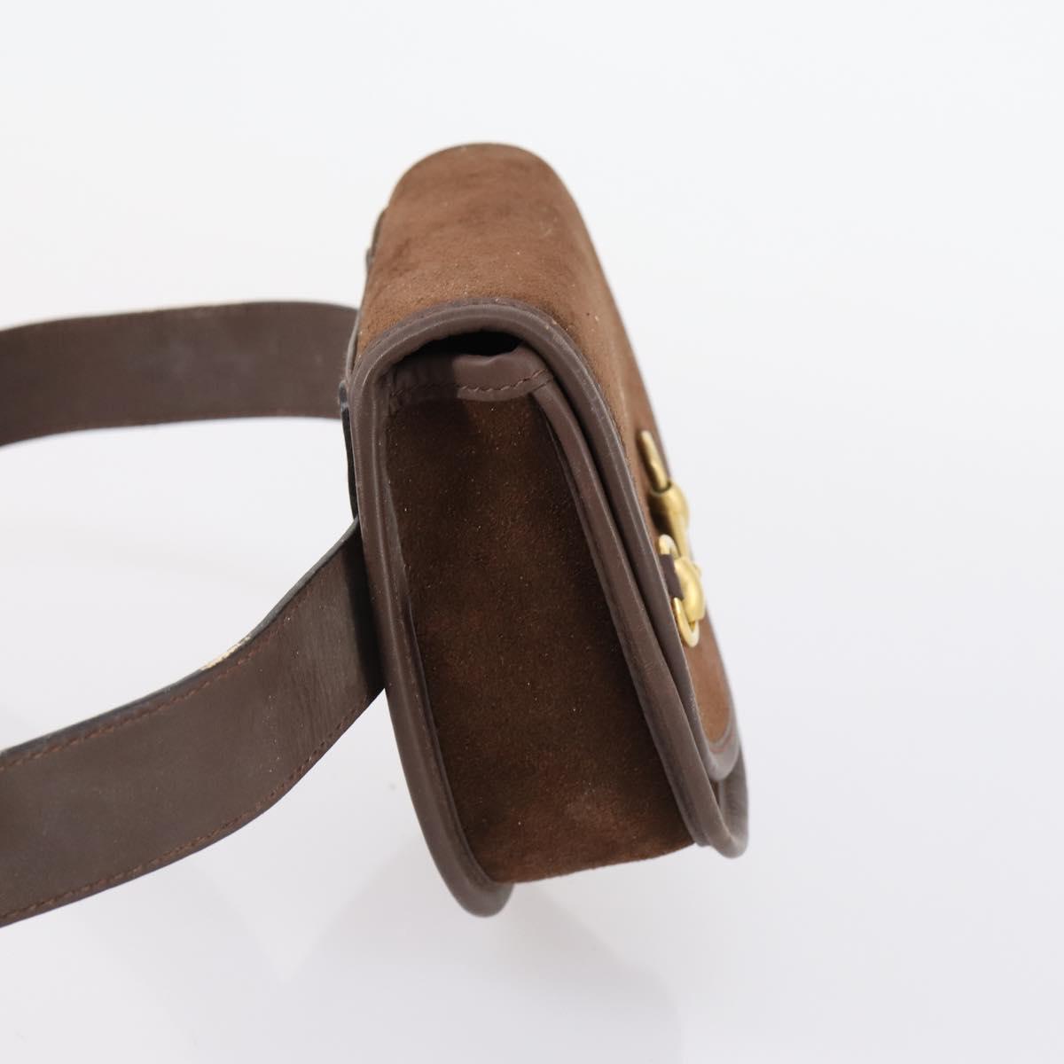 GUCCI Shoulder Bag Suede Brown Gold Auth ep11476