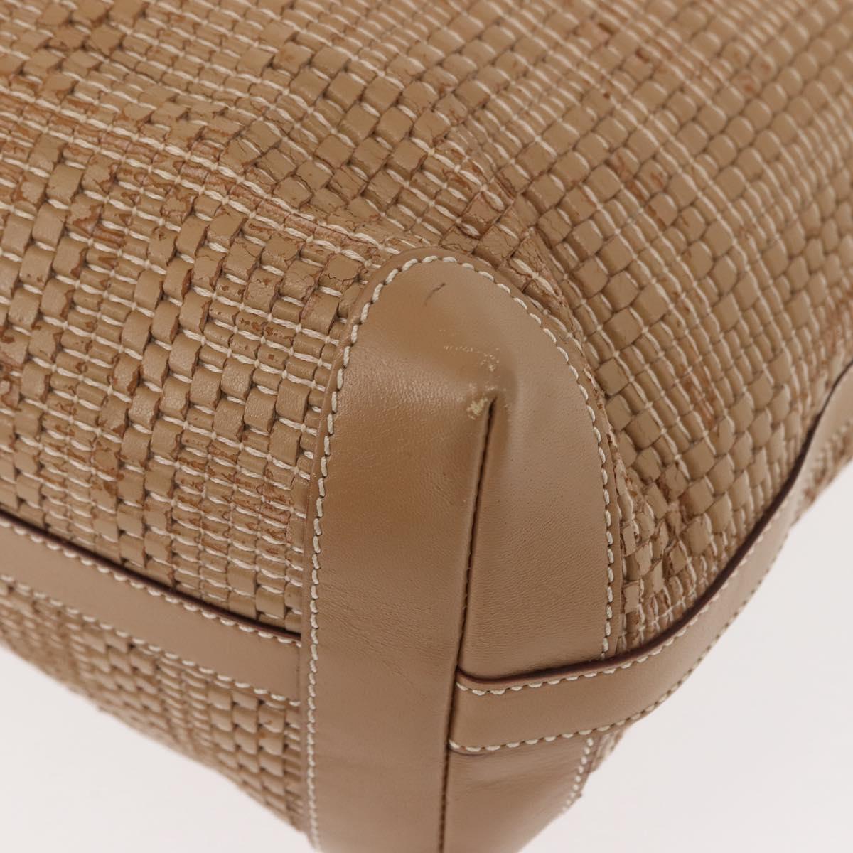 FENDI Tote Bag Leather Beige Gold Auth ep11477