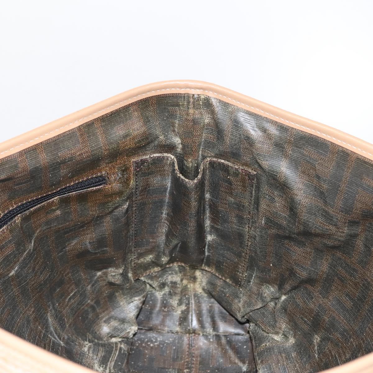 FENDI Tote Bag Leather Beige Gold Auth ep11477