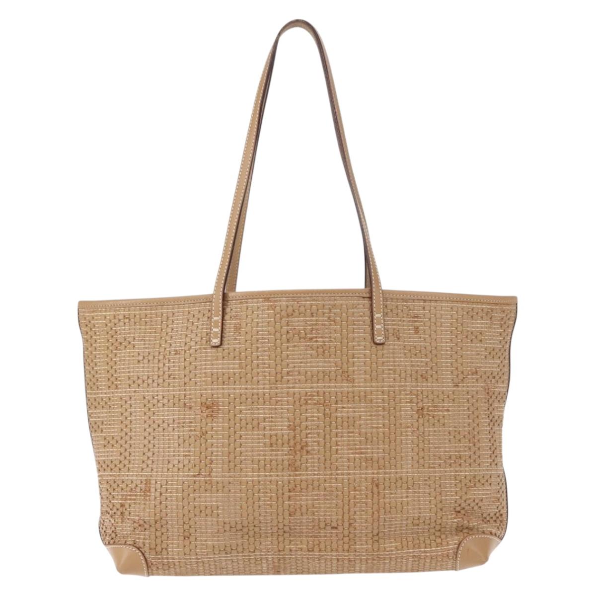FENDI Tote Bag Leather Beige Gold Auth ep11477