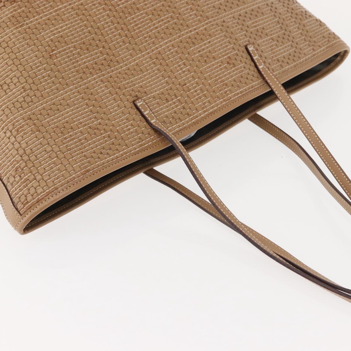 FENDI Tote Bag Leather Beige Gold Auth ep11477