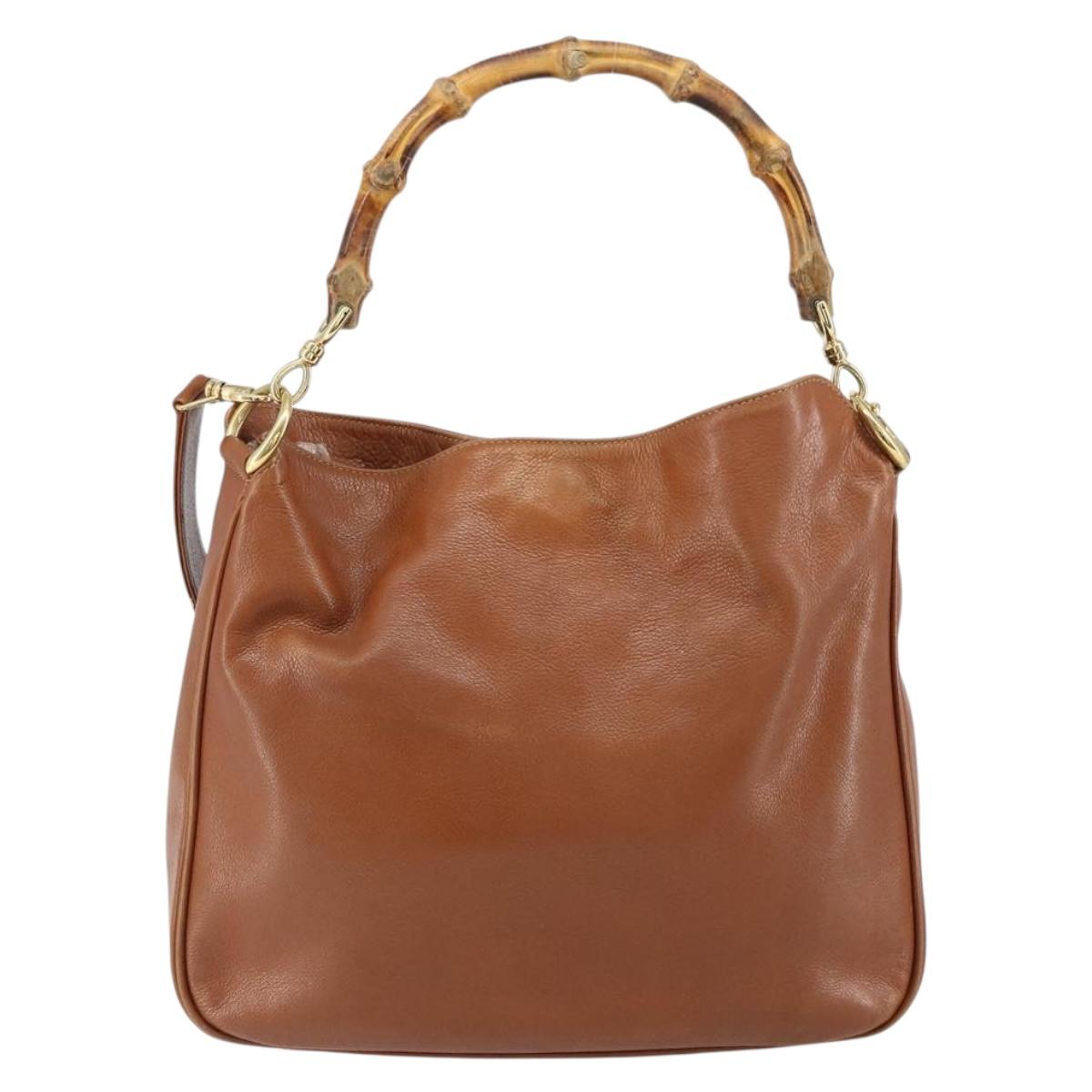 GUCCI Bamboo Hand Bag Leather 2way Brown Gold 001 3444 1638 Auth ep11478
