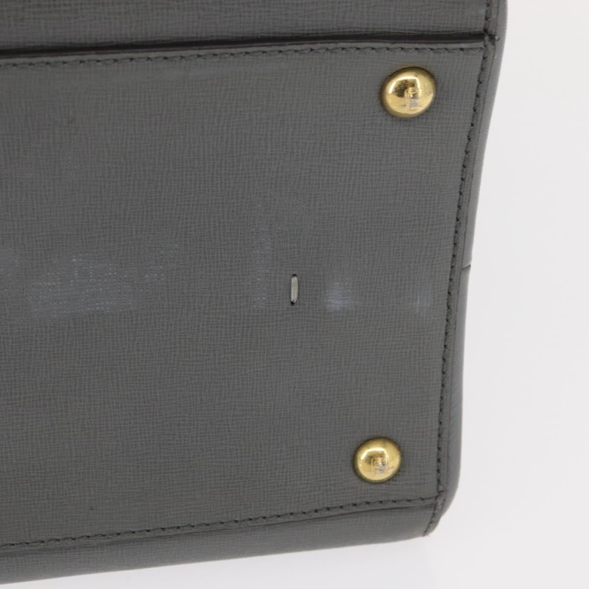 FENDI Trois Jules Hand Bag Leather 2way Gray Gold Auth ep11480