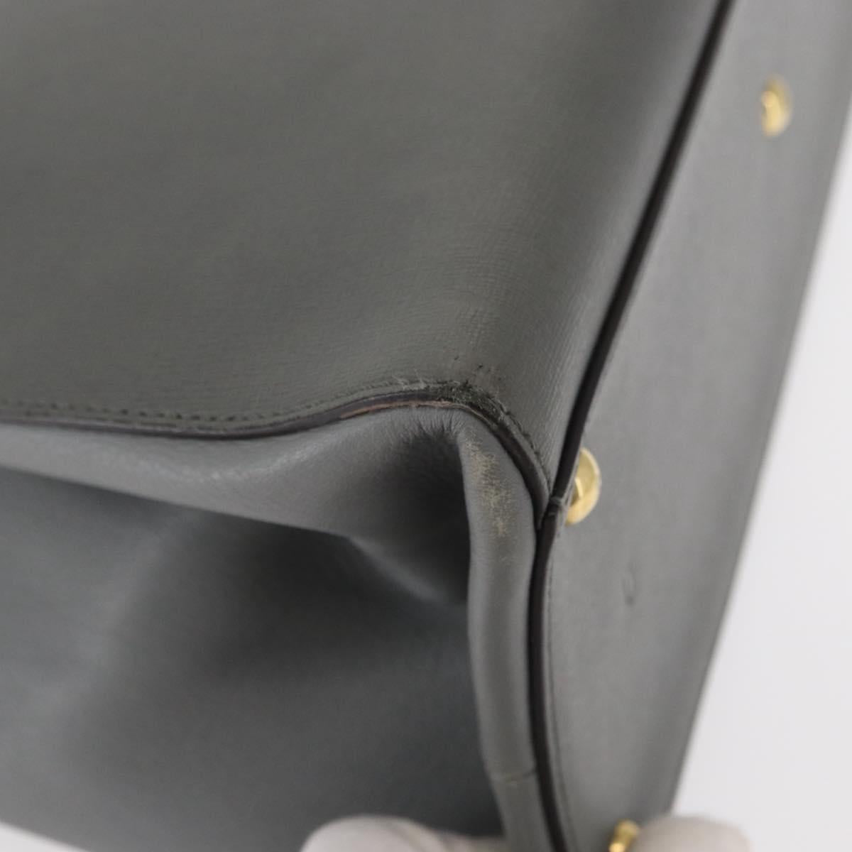 FENDI Trois Jules Hand Bag Leather 2way Gray Gold Auth ep11480