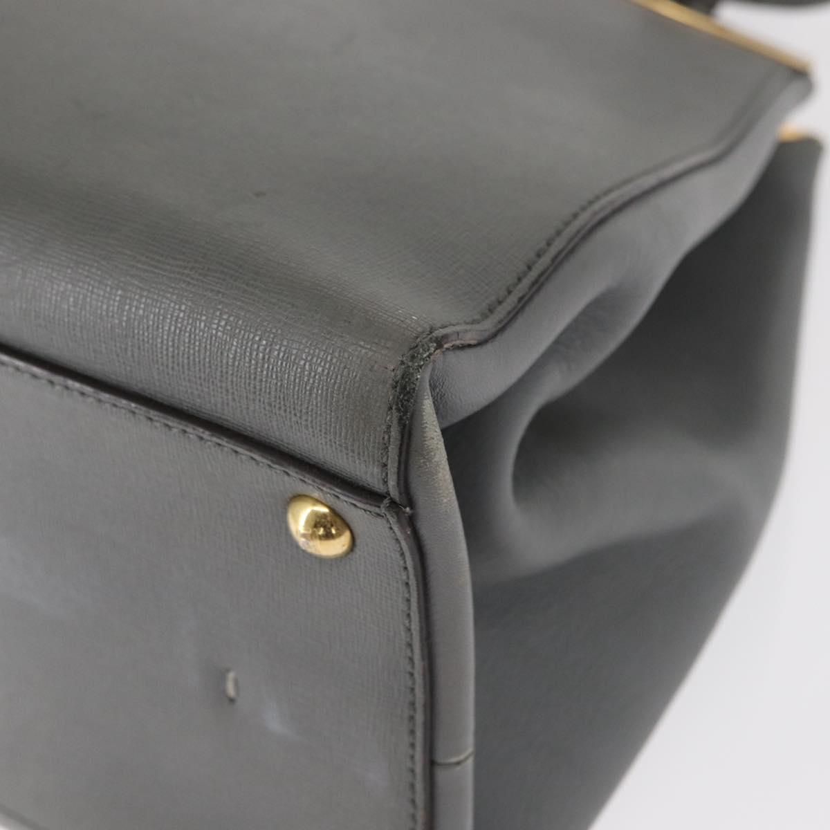 FENDI Trois Jules Hand Bag Leather 2way Gray Gold Auth ep11480