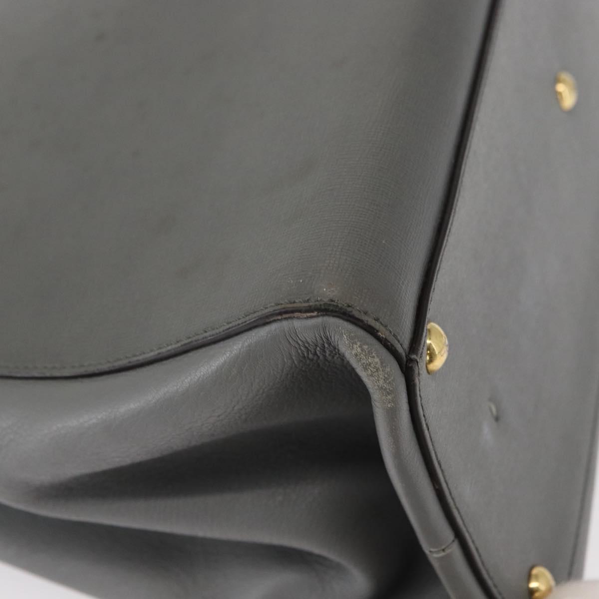 FENDI Trois Jules Hand Bag Leather 2way Gray Gold Auth ep11480