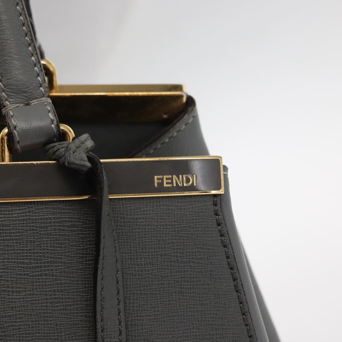FENDI Trois Jules Hand Bag Leather 2way Gray Gold Auth ep11480
