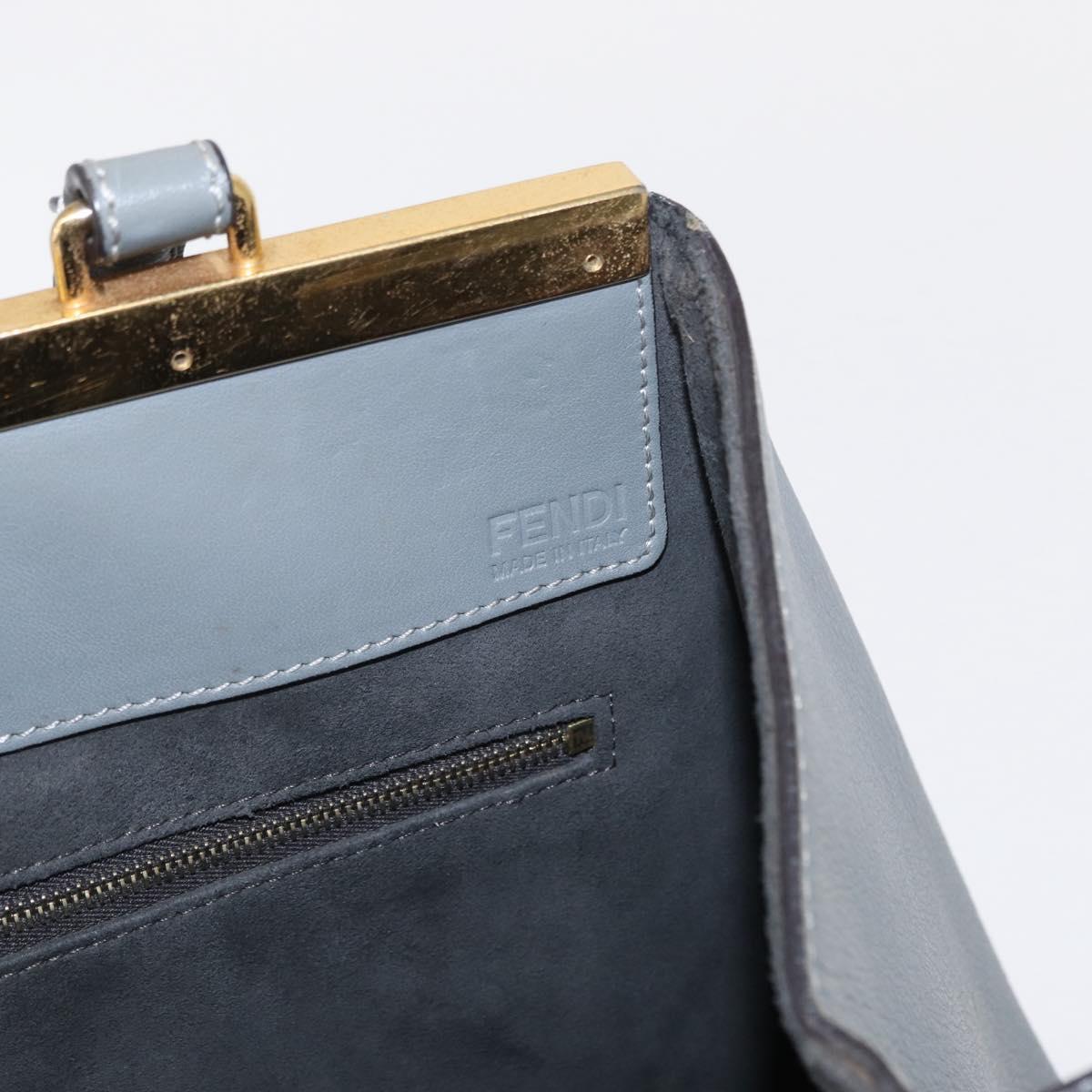 FENDI Trois Jules Hand Bag Leather 2way Gray Gold Auth ep11480