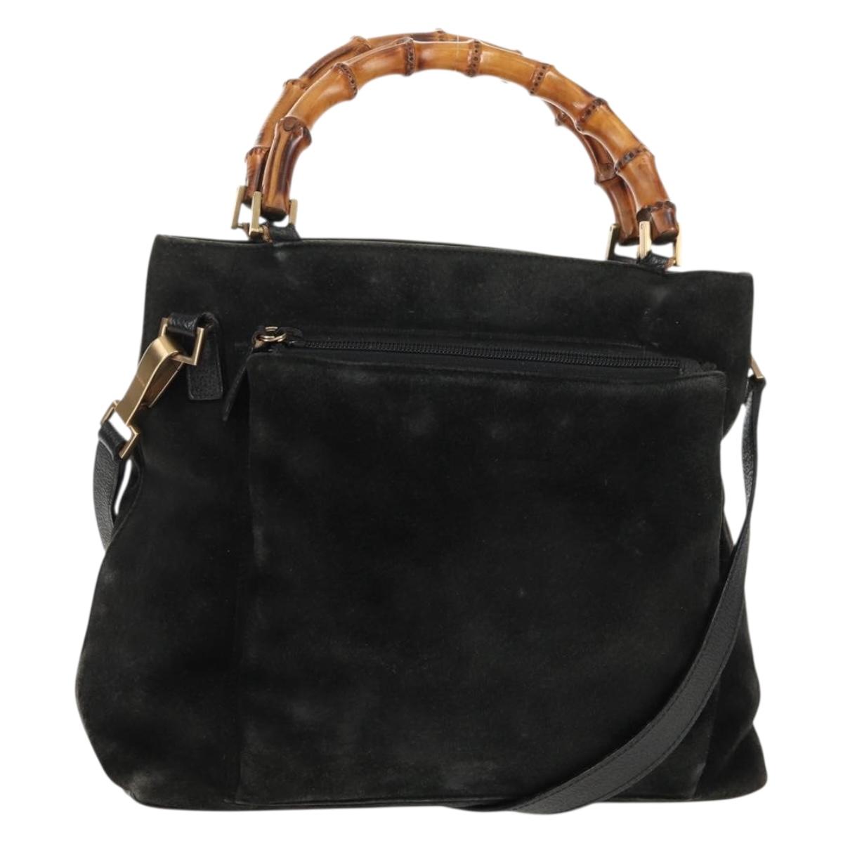 GUCCI Bamboo Hand Bag Suede 2way Black 002 2058 0508 0 Auth ep11483