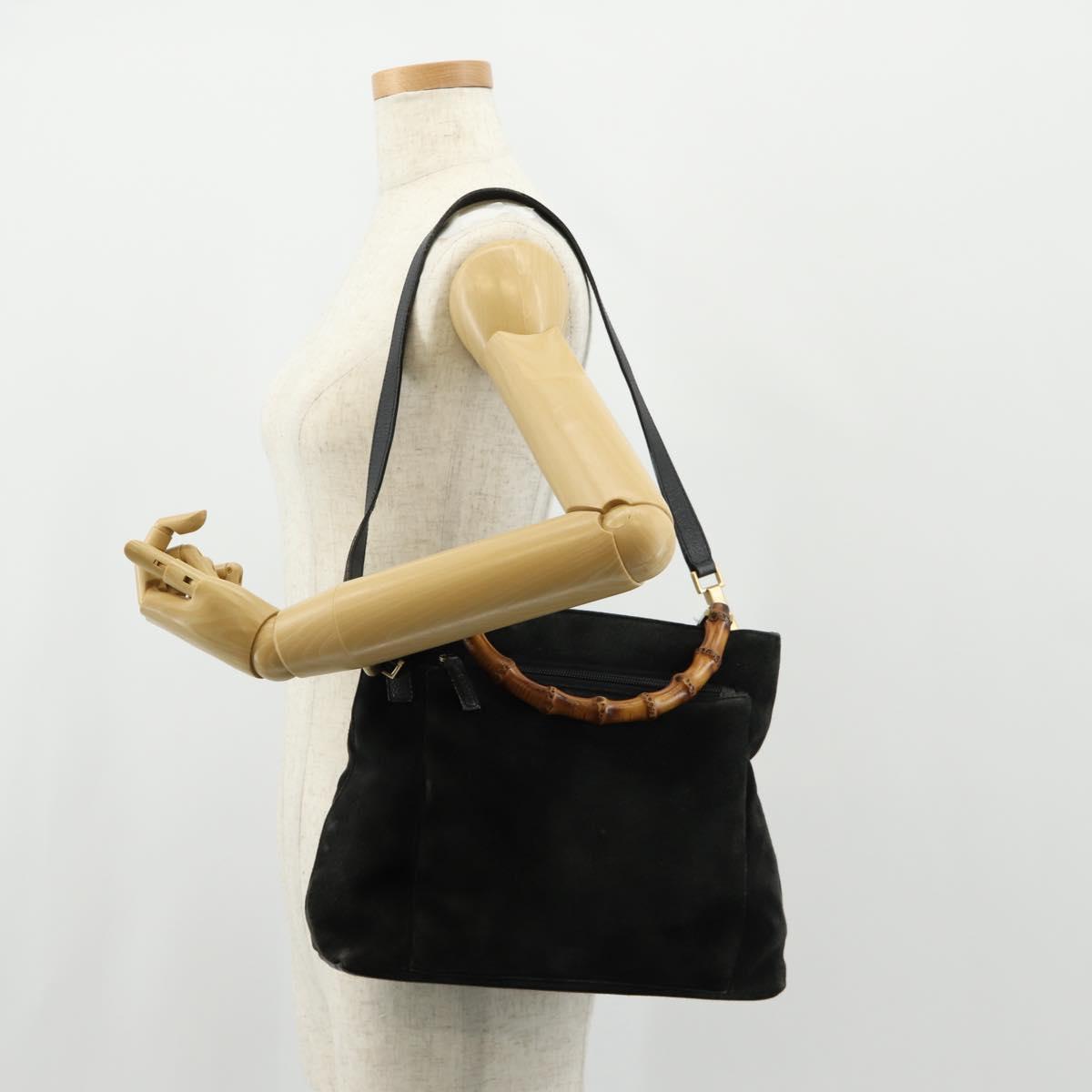 GUCCI Bamboo Hand Bag Suede 2way Black 002 2058 0508 0 Auth ep11483