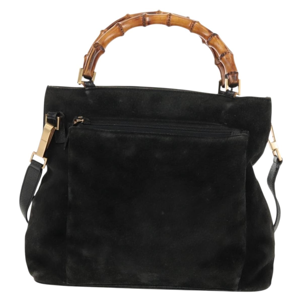 GUCCI Bamboo Hand Bag Suede 2way Black 002 2058 0508 0 Auth ep11483