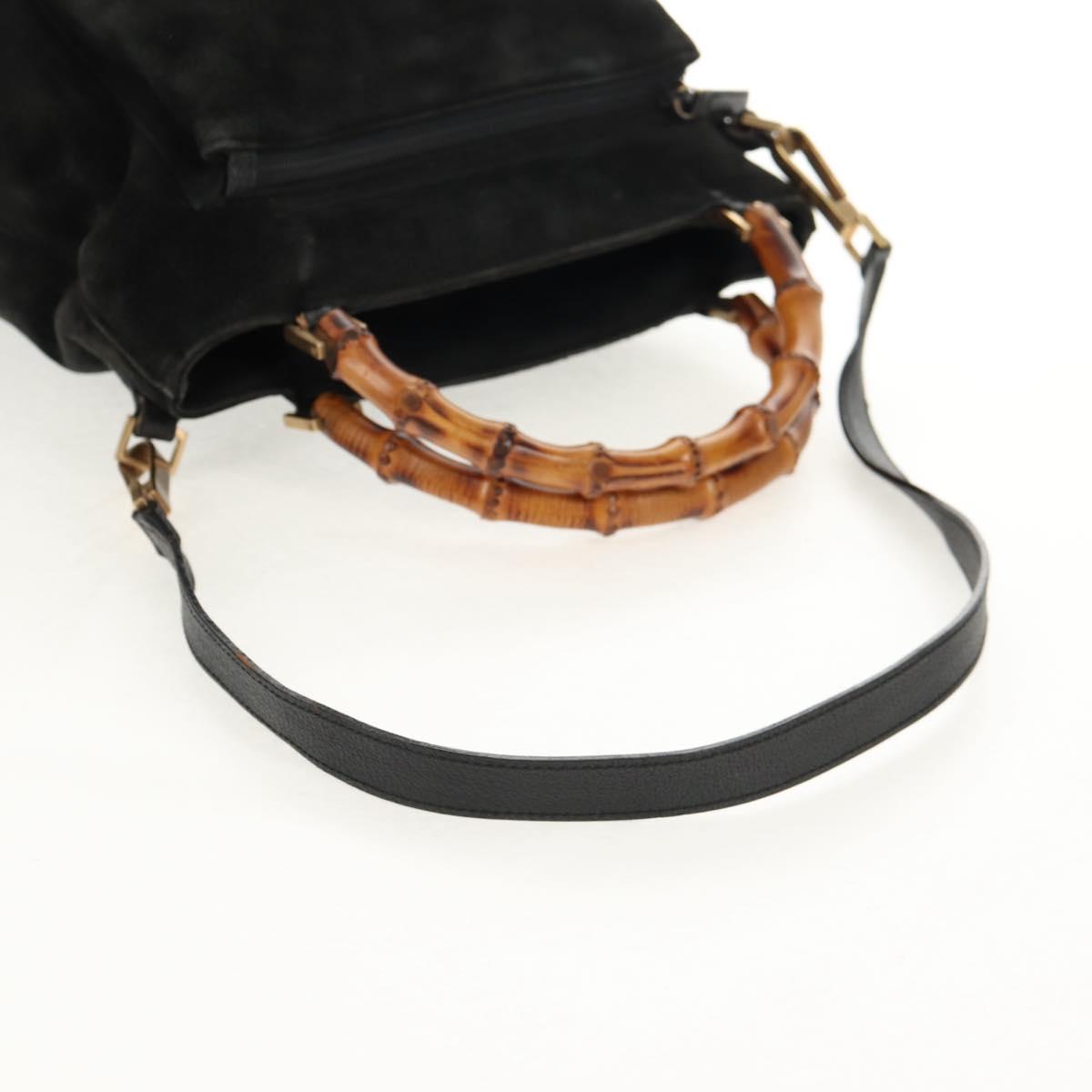 GUCCI Bamboo Hand Bag Suede 2way Black 002 2058 0508 0 Auth ep11483