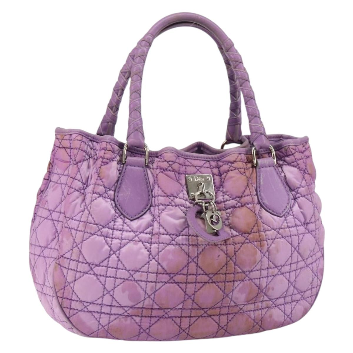 Christian Dior Canage Hand Bag Nylon Leather Purple Silver Auth ep11484