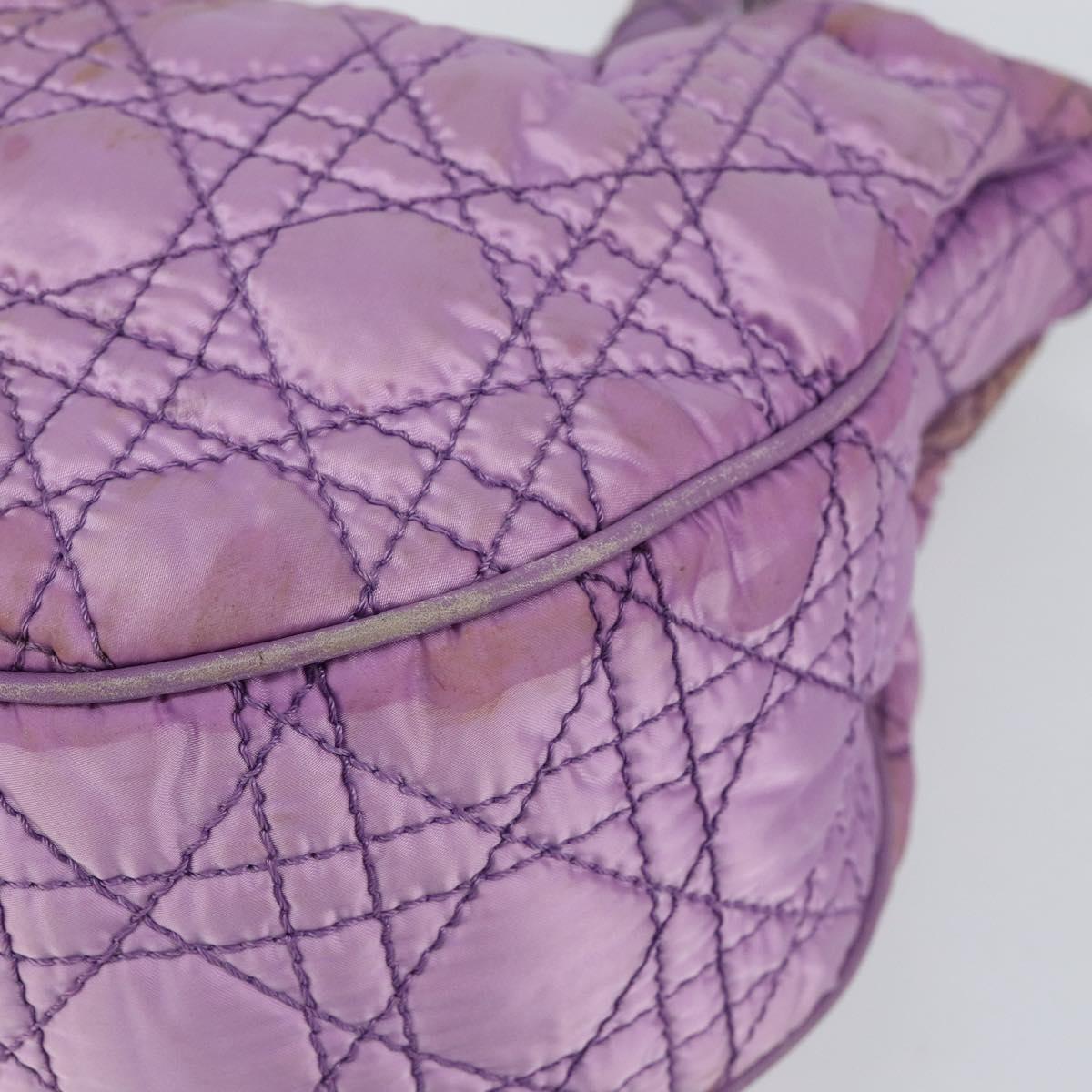Christian Dior Canage Hand Bag Nylon Leather Purple Silver Auth ep11484