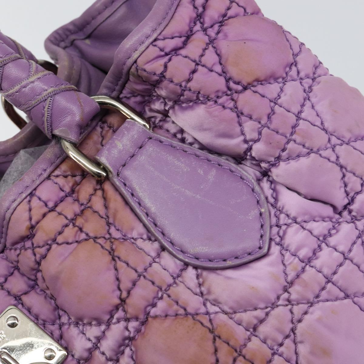 Christian Dior Canage Hand Bag Nylon Leather Purple Silver Auth ep11484