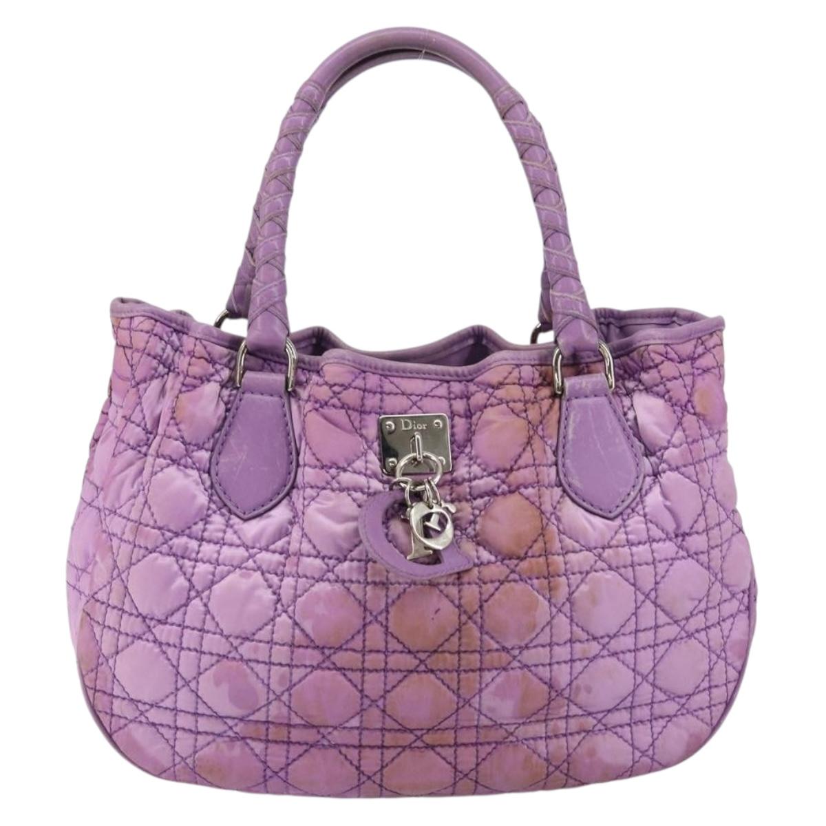 Christian Dior Canage Hand Bag Nylon Leather Purple Silver Auth ep11484