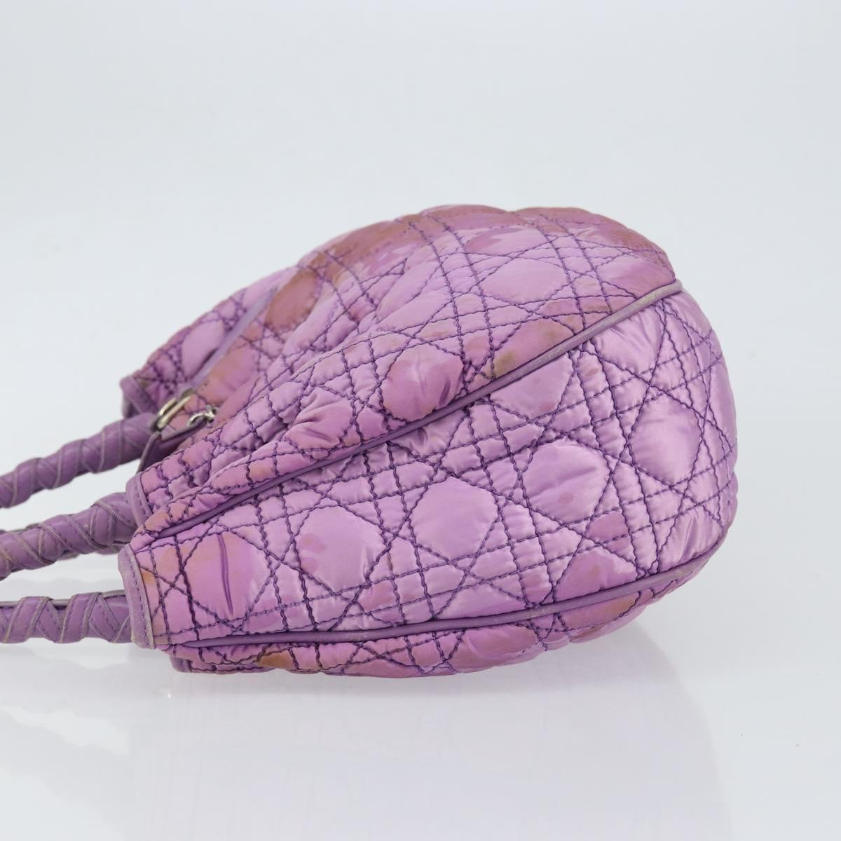 Christian Dior Canage Hand Bag Nylon Leather Purple Silver Auth ep11484
