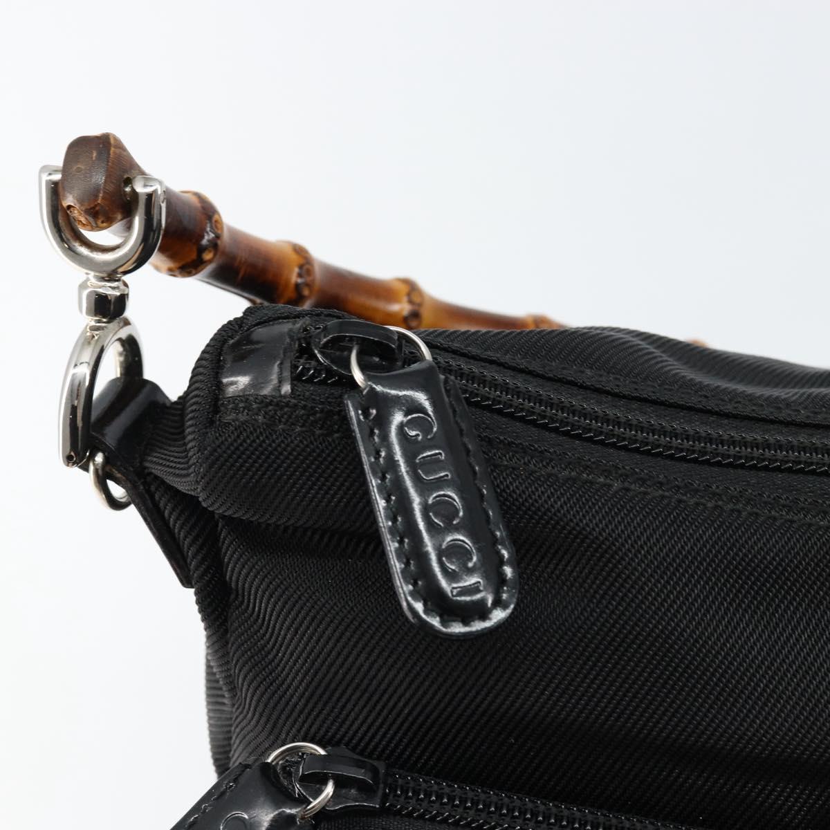 GUCCI Bamboo Hand Bag Nylon Leather Black Silver 000 2404 0509 Auth ep11486