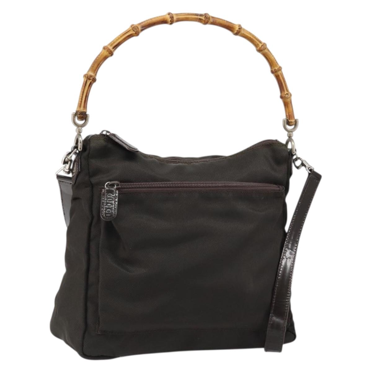 GUCCI Bamboo Hand Bag Nylon 2way Brown Silver 000 2404 0509 Auth ep11487