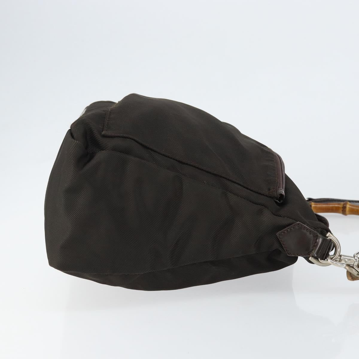GUCCI Bamboo Hand Bag Nylon 2way Brown Silver 000 2404 0509 Auth ep11487