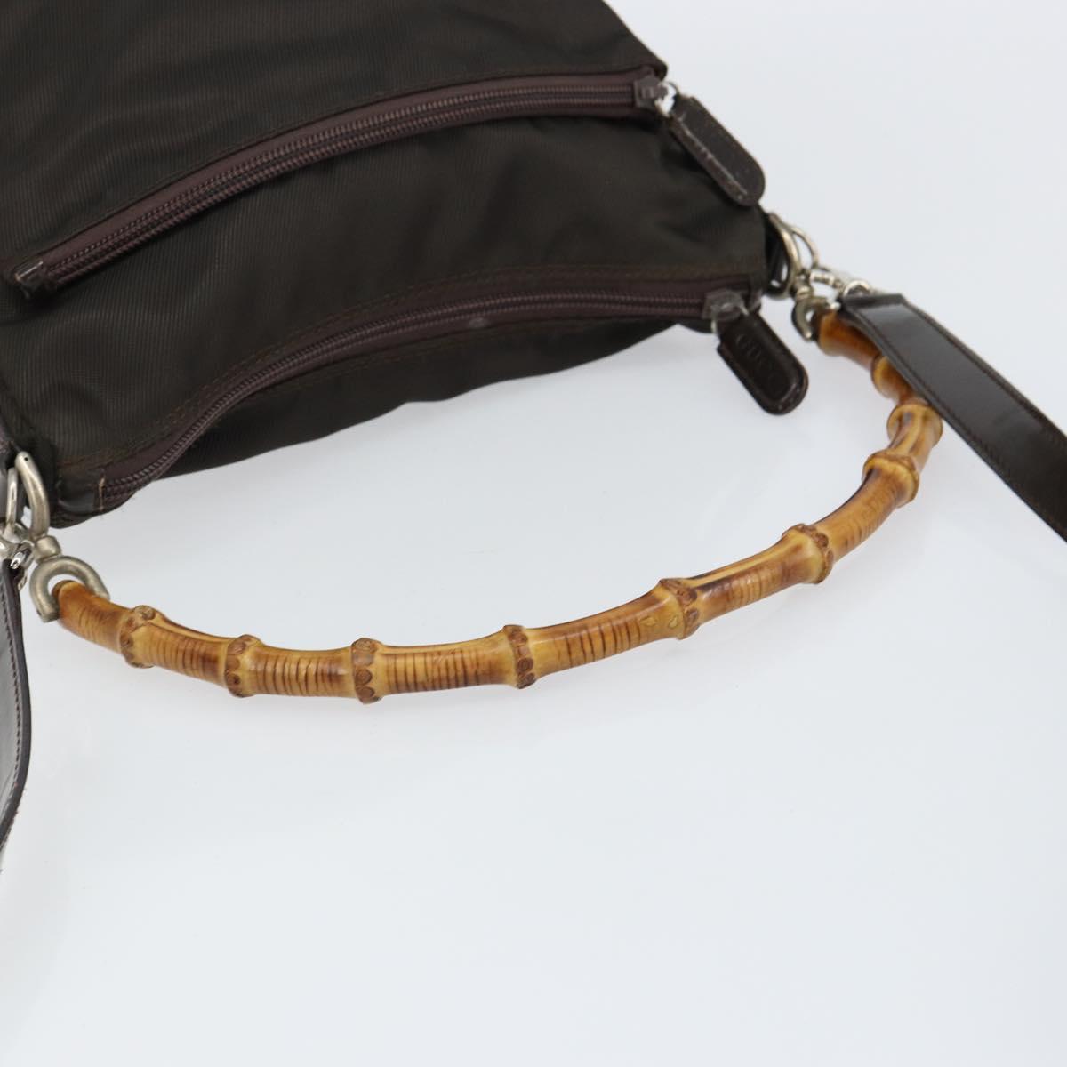 GUCCI Bamboo Hand Bag Nylon 2way Brown Silver 000 2404 0509 Auth ep11487