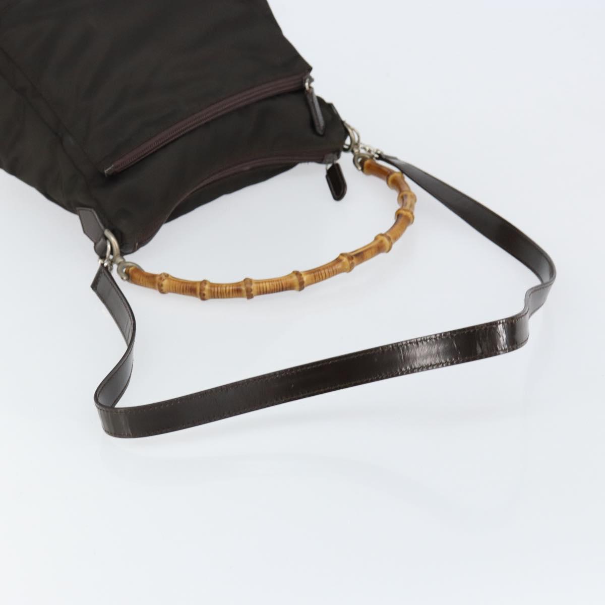 GUCCI Bamboo Hand Bag Nylon 2way Brown Silver 000 2404 0509 Auth ep11487