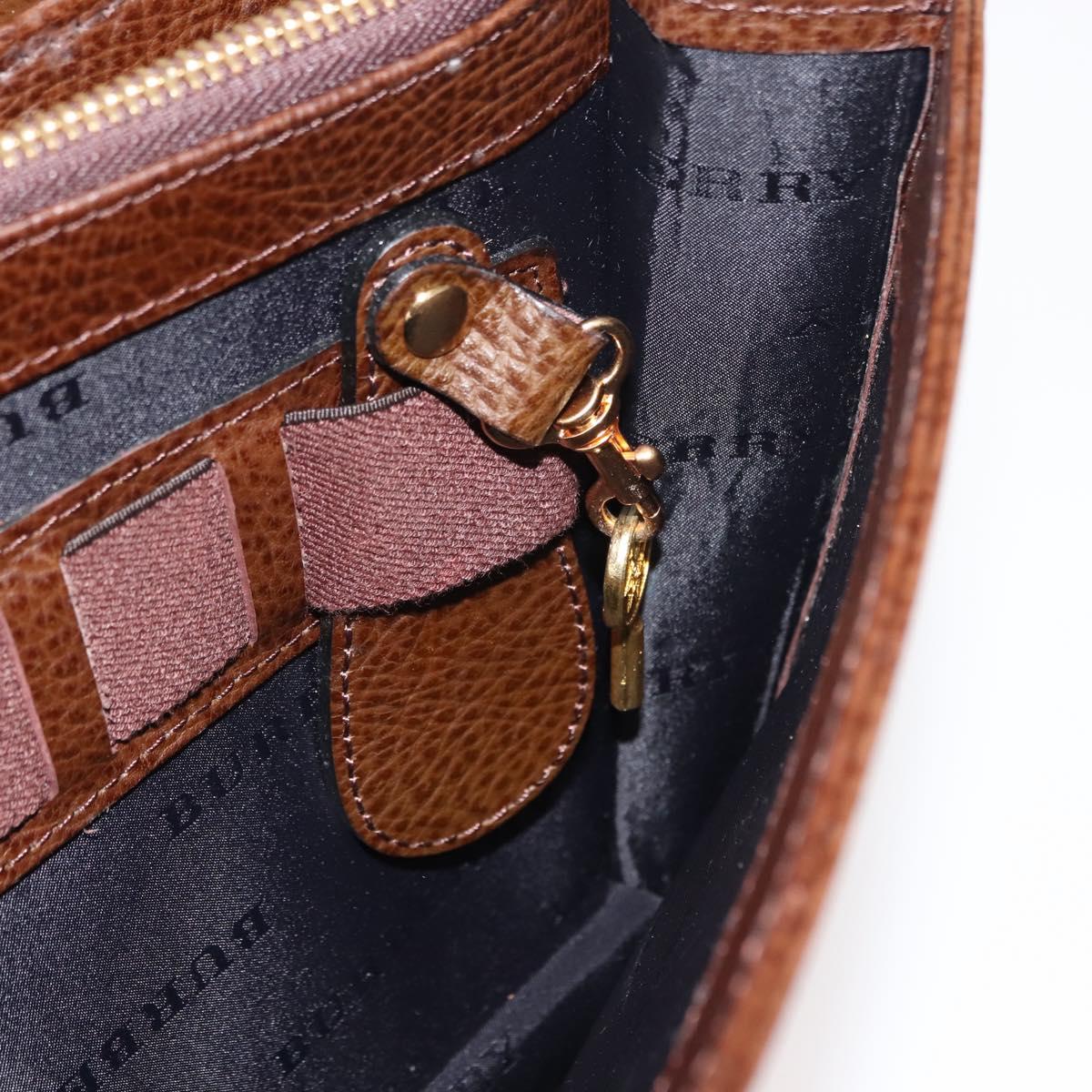 BURBERRY Clutch Bag Leather Brown Gold Auth ep11492