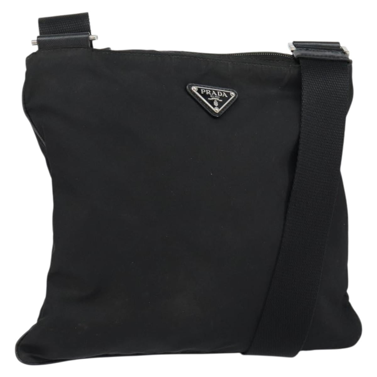PRADA Shoulder Bag Nylon Black Silver Auth ep11496