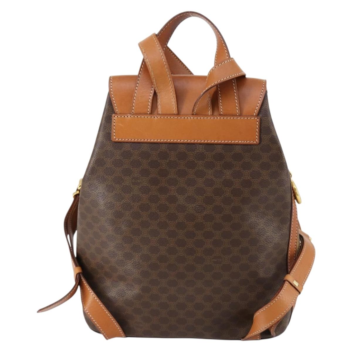CELINE Macadam Canvas Backpack PVC Leather Brown Gold Auth ep11505