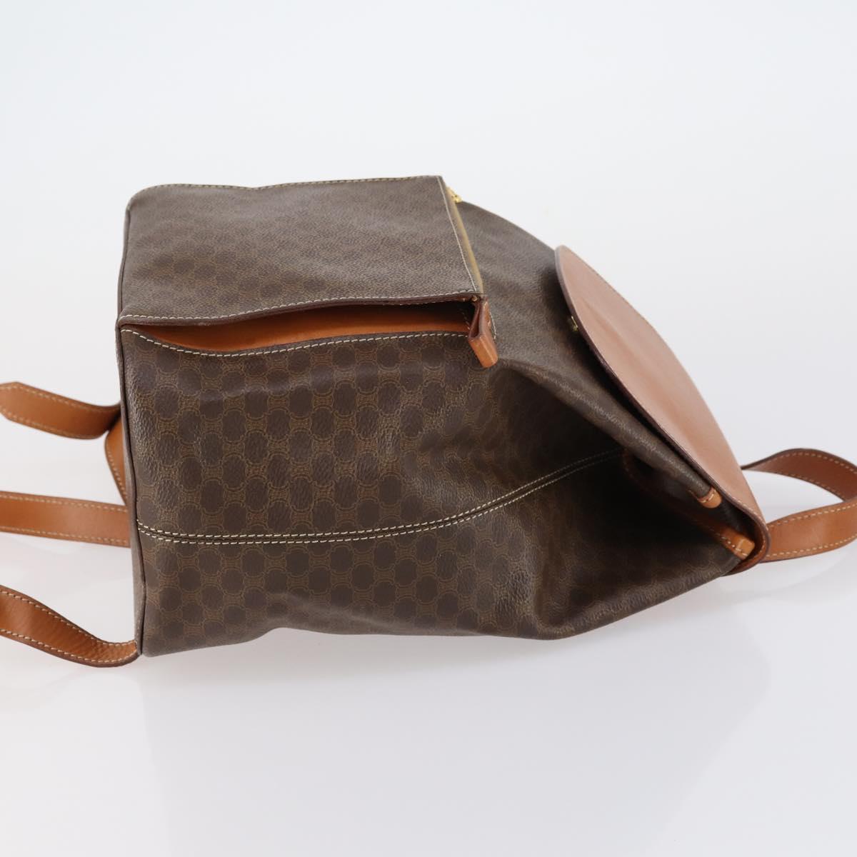 CELINE Macadam Canvas Backpack PVC Leather Brown Gold Auth ep11505
